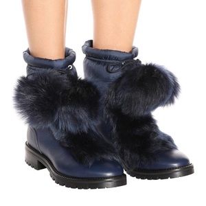 New Jimmy Choo ‘Glacie’ Shearling Trimmed Pom Pom Leather and Fur Ankle Boots 41